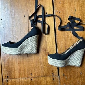 Christian Louboutin size 39 black platform espadrille wedges, gently worn.
